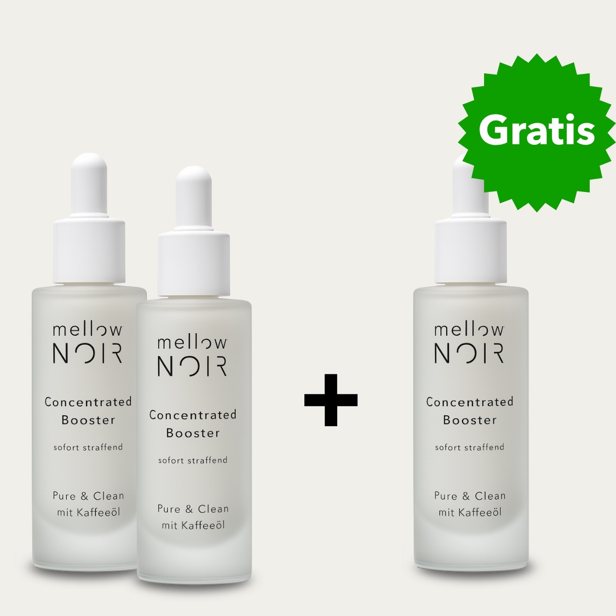 Drei Flaschen mellow NOIR Concentrated Booster – zwei Flaschen plus eine gratis