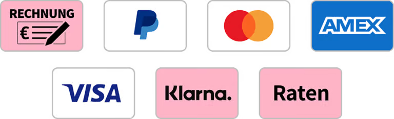 Zahlungsarten: Rechnung, PayPal, Mastercard, American Express, VISA, Klarna, Ratenkauf